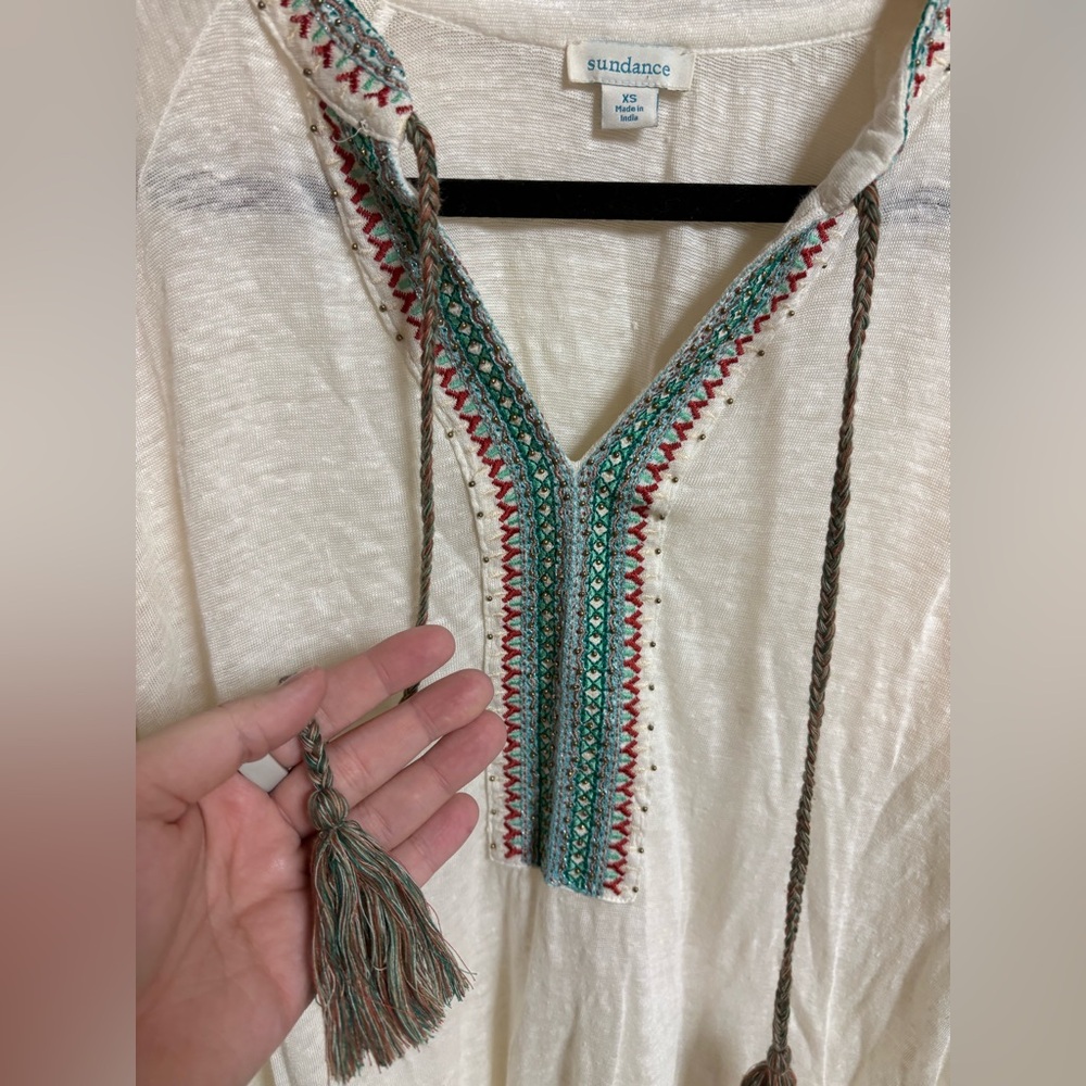 Sundance Long Sleeved Cream Top with Multicolor Accents XS - Picture 4 of 5